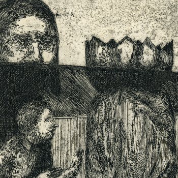 The Greeting  - Electro-Etching with Chine Collé - 6" x 4"}